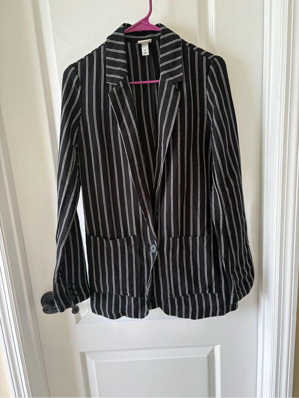 A New Day Black White Striped Linen Blend Blazer XS Lightweight Jacket